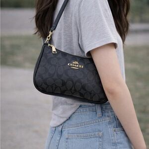Coach Signature Black and Gold Shoulder Bag